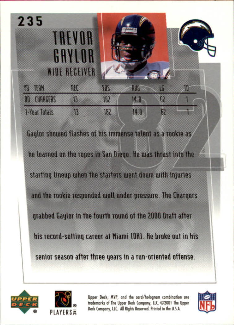 2001 Upper Deck MVP #235 Trevor Gaylor back image