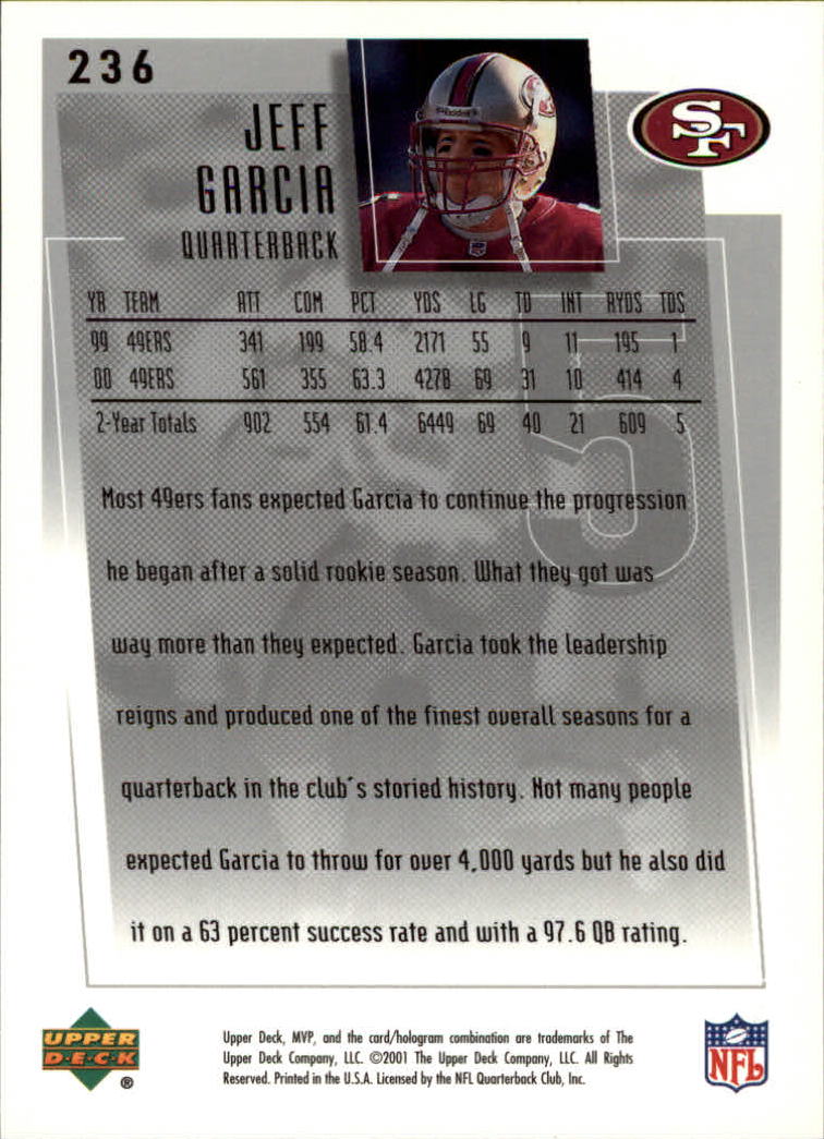 2001 Upper Deck MVP #236 Jeff Garcia back image