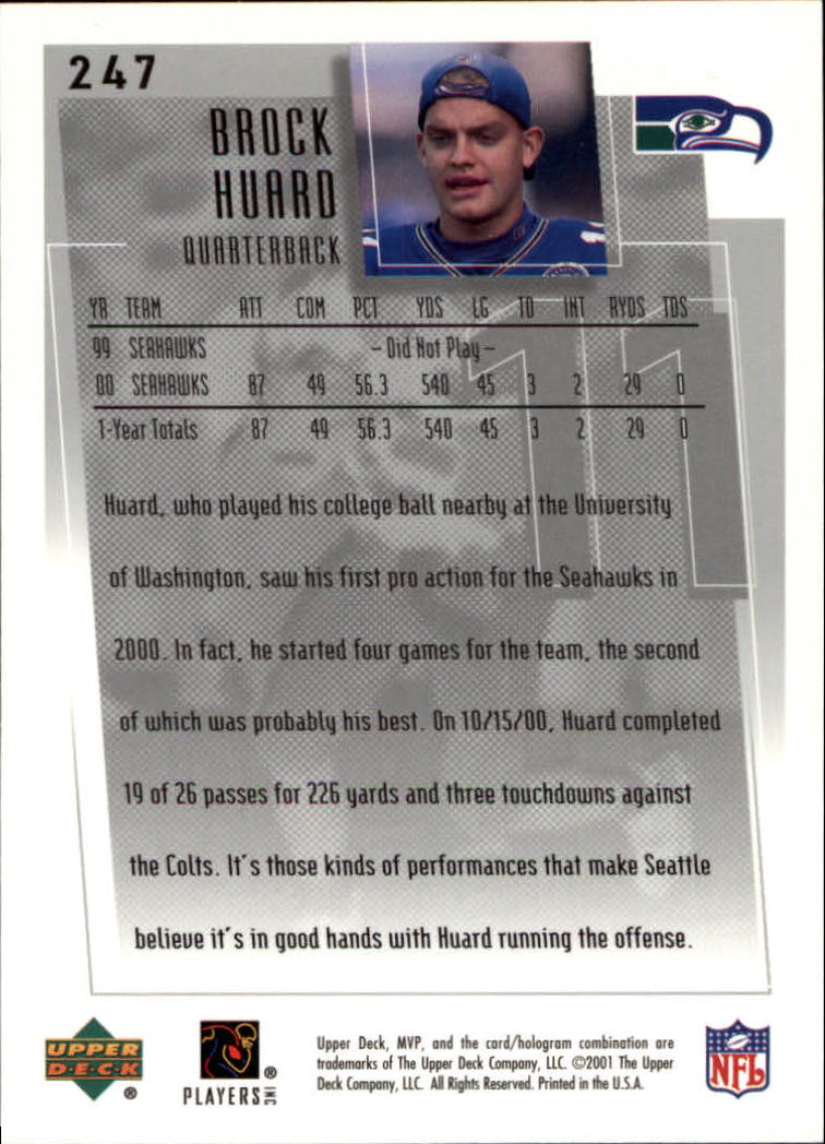 2001 Upper Deck MVP #247 Brock Huard back image