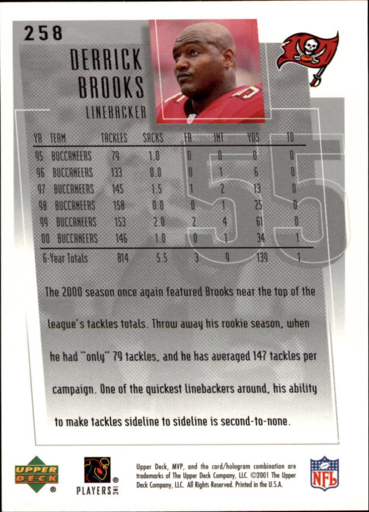 2001 Upper Deck MVP #258 Derrick Brooks back image