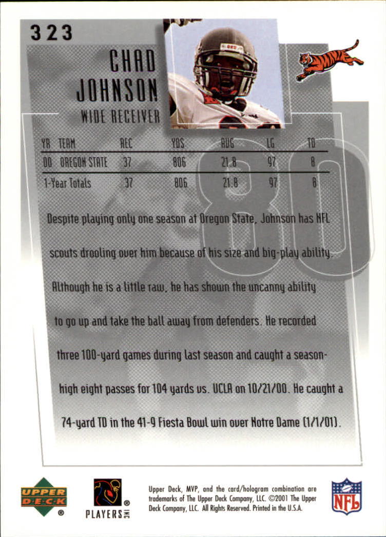 2001 Upper Deck MVP #323 Chad Johnson RC back image