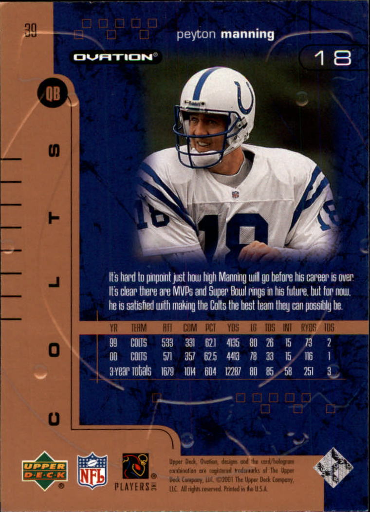 2001 Upper Deck Ovation #39 Peyton Manning back image