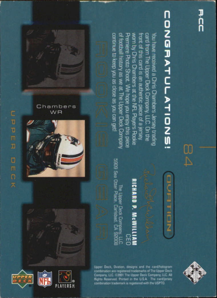 2001 Upper Deck Ovation Rookie Gear #RCC Chris Chambers back image
