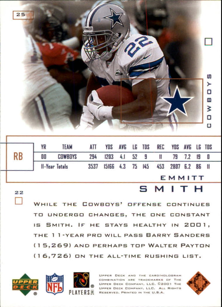 2001 Upper Deck Pros and Prospects #25 Emmitt Smith back image