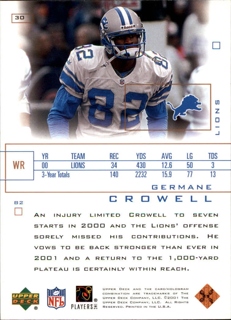 2001 Upper Deck Pros and Prospects #30 Germane Crowell back image