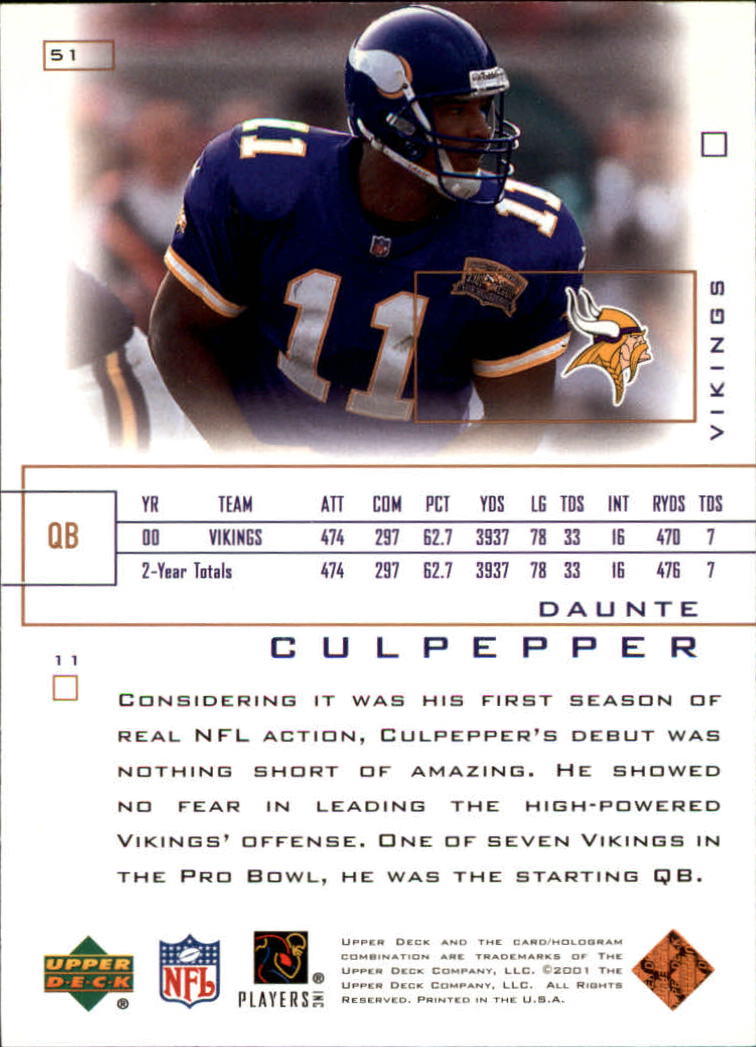 2001 Upper Deck Pros and Prospects #51 Daunte Culpepper back image