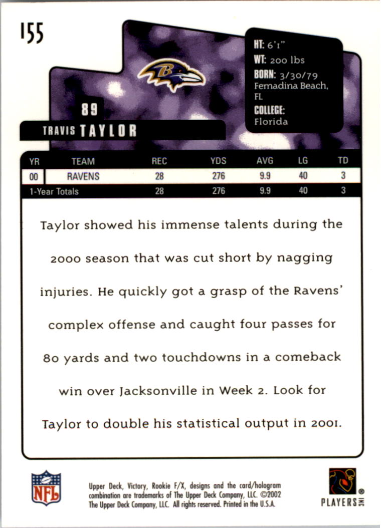 2001 Upper Deck Rookie F/X #155 Travis Taylor back image