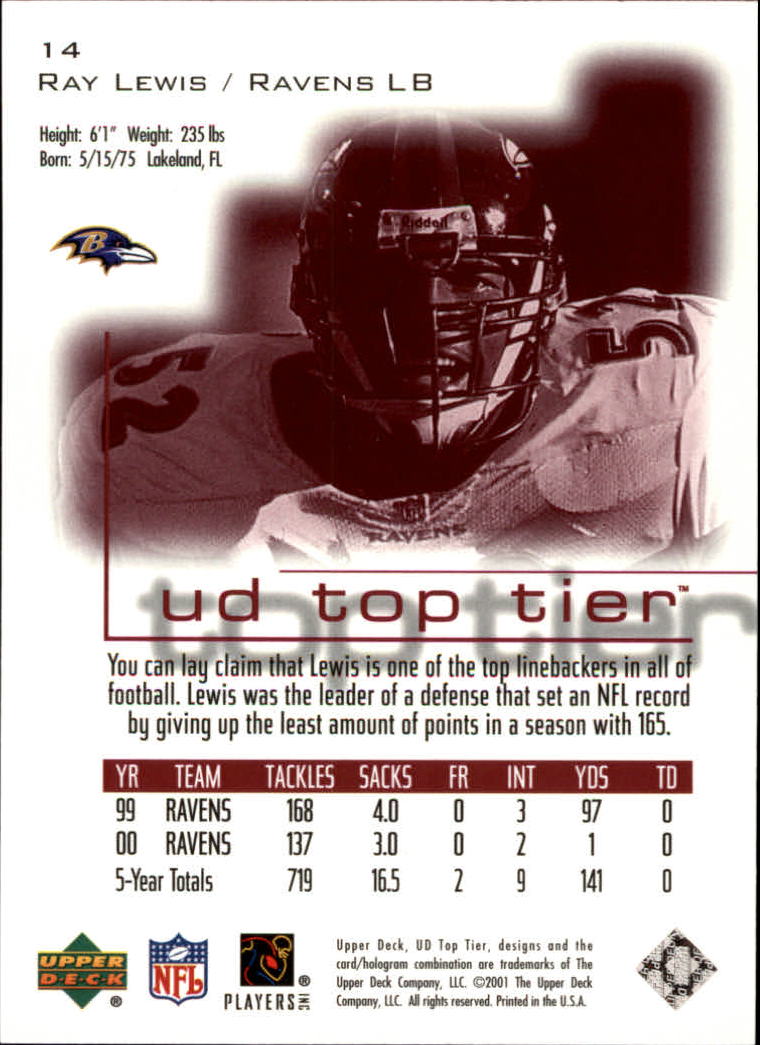 2001 Top Tier (Upper Deck) Football "Main Set" Cards - Picture 29 of 355