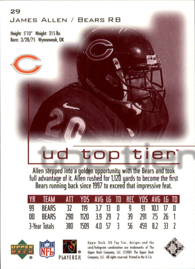 2001 Top Tier (Upper Deck) Football "Main Set" Cards - Picture 59 of 355