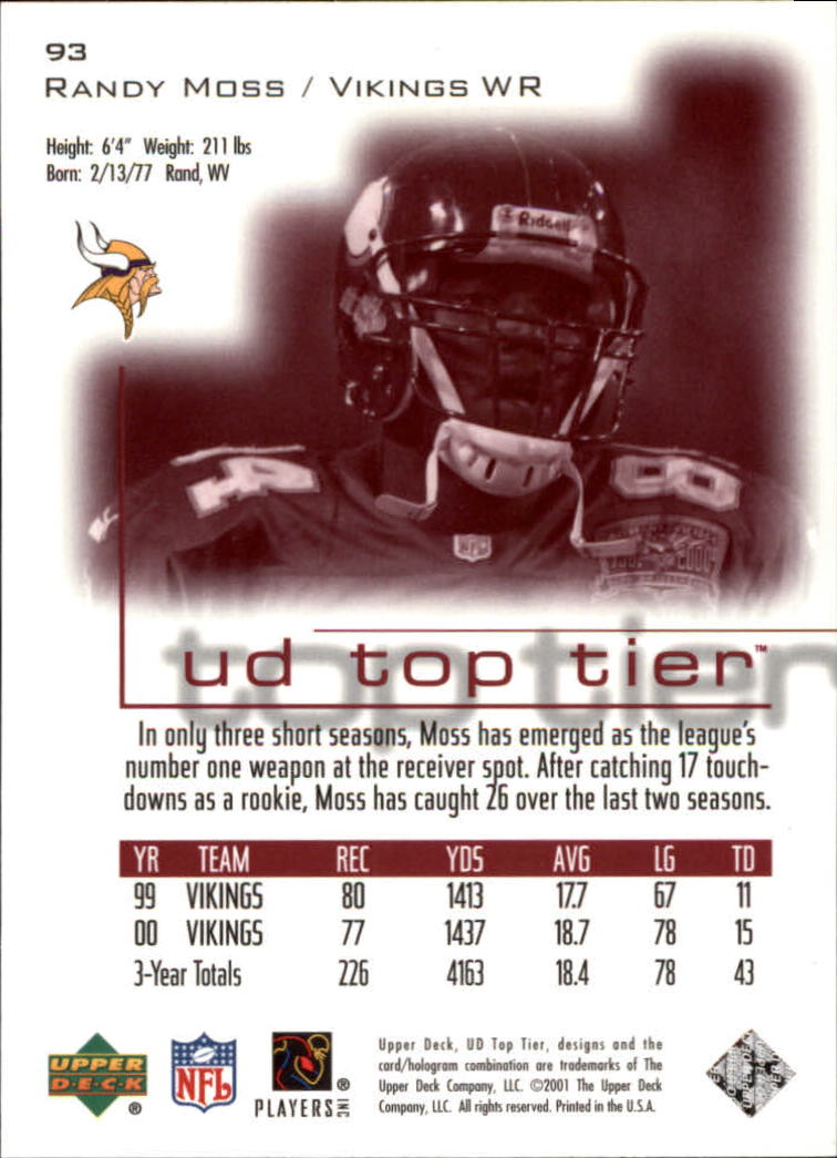 2001 Top Tier (Upper Deck) Football "Main Set" Cards - Picture 171 of 355