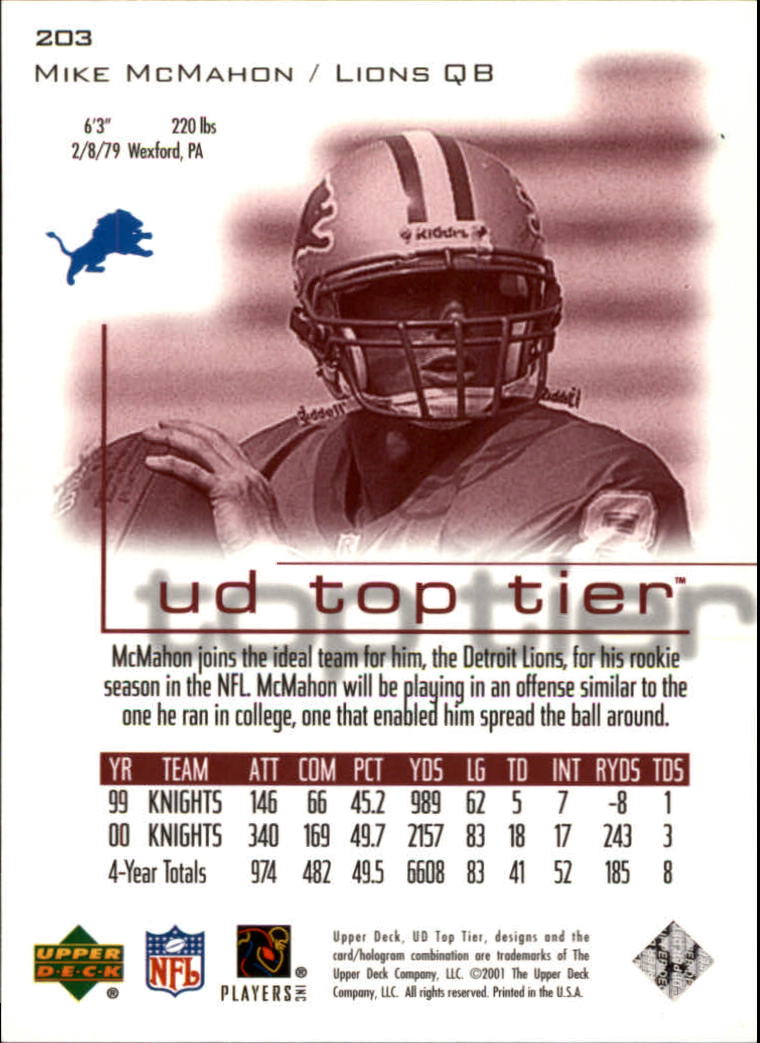 2001 Top Tier (Upper Deck) Football "Main Set" Cards - Picture 339 of 355