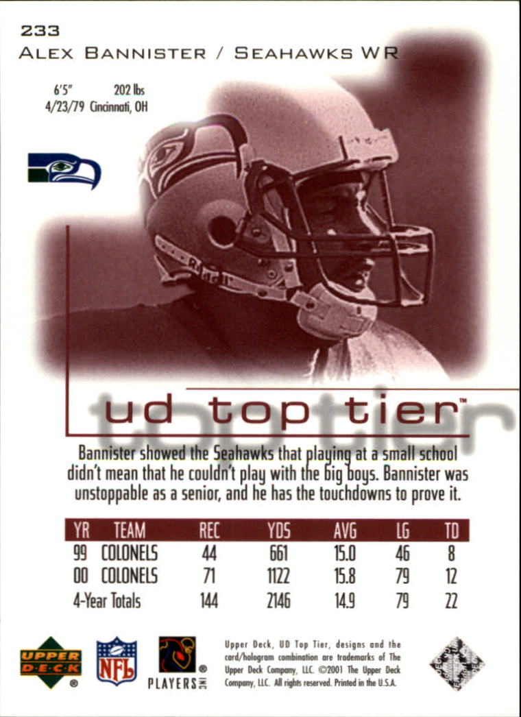 2001 Top Tier (Upper Deck) Football "Main Set" Cards - Picture 345 of 355