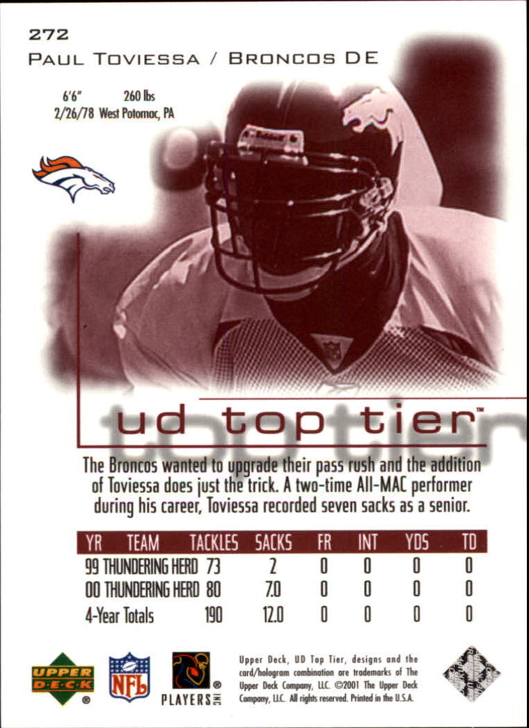 2001 Top Tier (Upper Deck) Football "Main Set" Cards - Picture 355 of 355