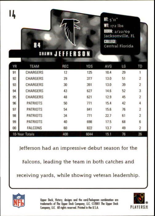 2001 Upper Deck Victory #14 Shawn Jefferson back image