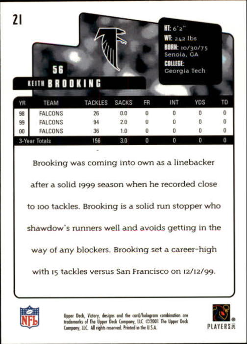 2001 Upper Deck Victory #21 Keith Brooking back image