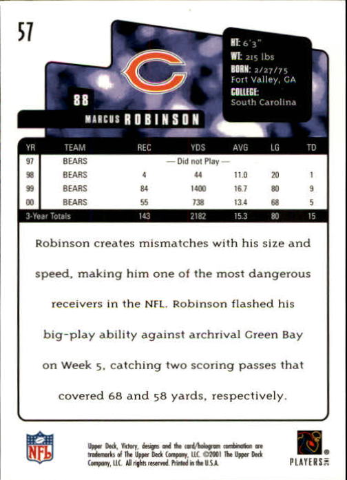 2001 Upper Deck Victory #57 Marcus Robinson back image
