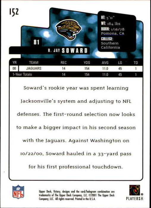 2001 Upper Deck Victory #152 R.Jay Soward back image