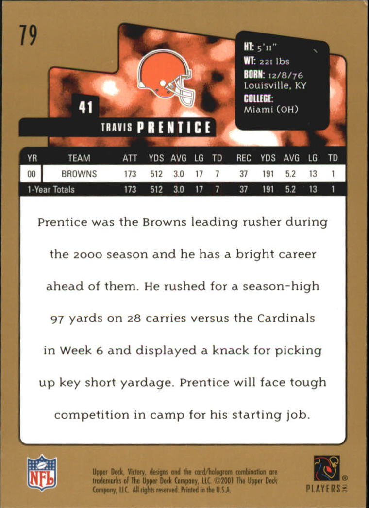 2001 Upper Deck Victory Gold #79 Travis Prentice back image