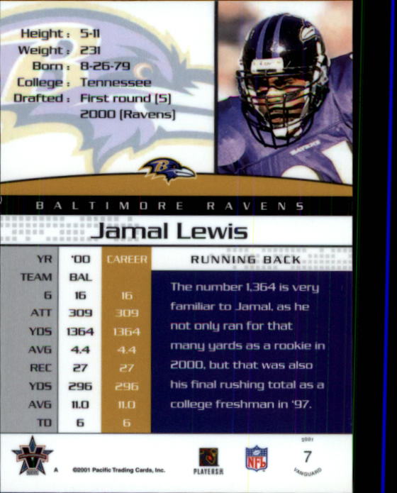 2001 Vanguard #7 Jamal Lewis back image