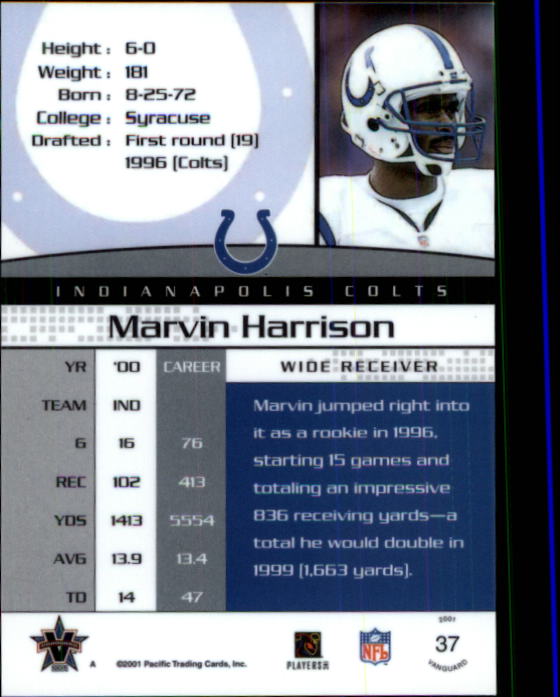 2001 Vanguard #37 Marvin Harrison back image