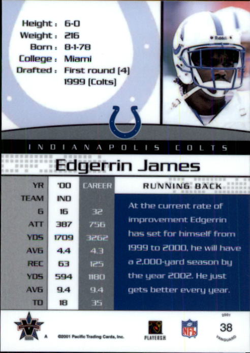 A8035- 2001 Vanguard Football Cards 1-135 +Rookies -You Pick- 15+ FREE US SHIP - Picture 123 of 141