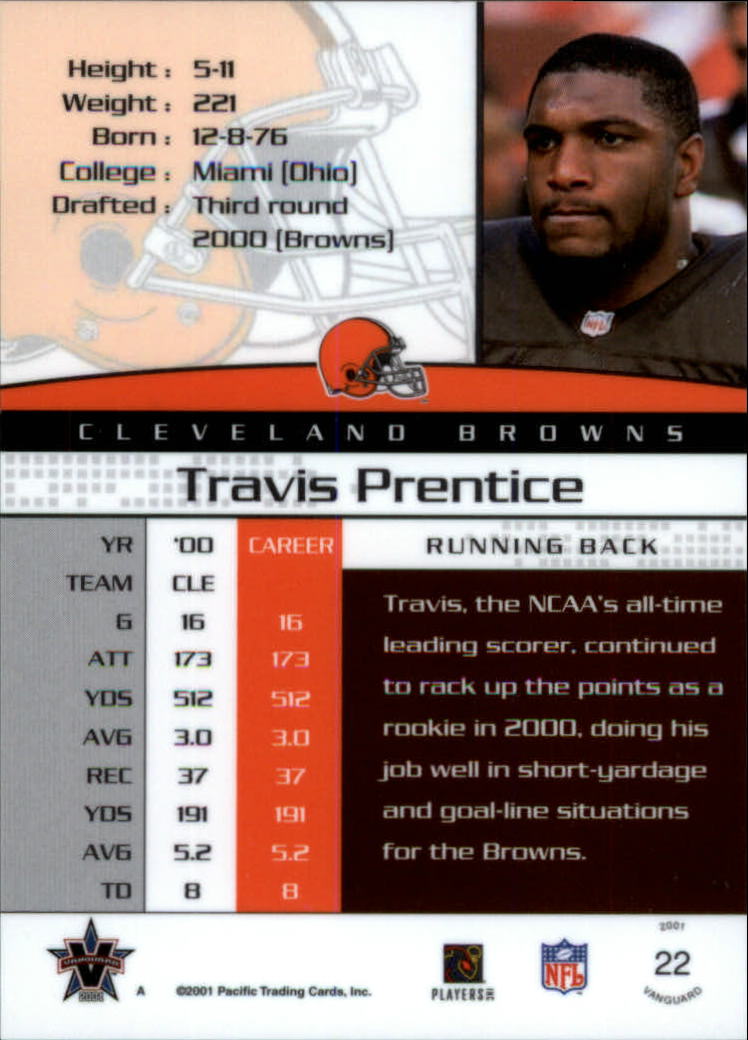 2001 Vanguard Blue #22 Travis Prentice back image