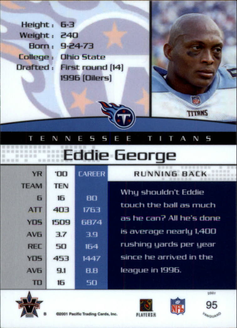 2001 Vanguard Blue #95 Eddie George back image