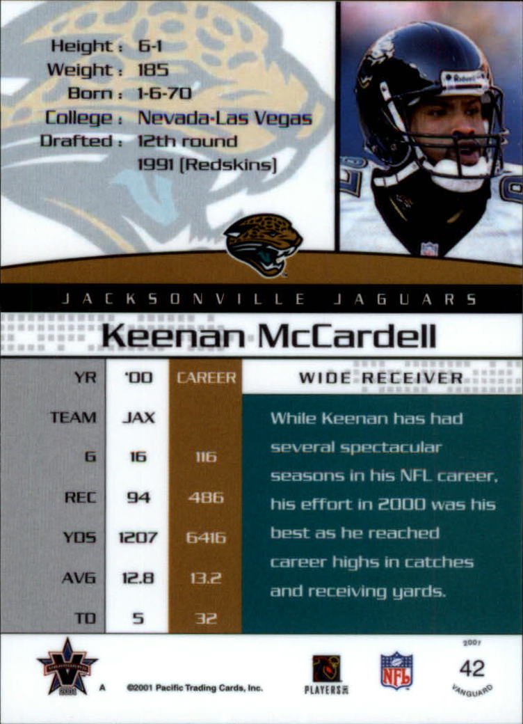 2001 Vanguard Gold #42 Keenan McCardell back image