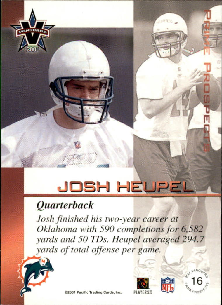 2001 Vanguard Prime Prospects Bronze #16 Josh Heupel back image