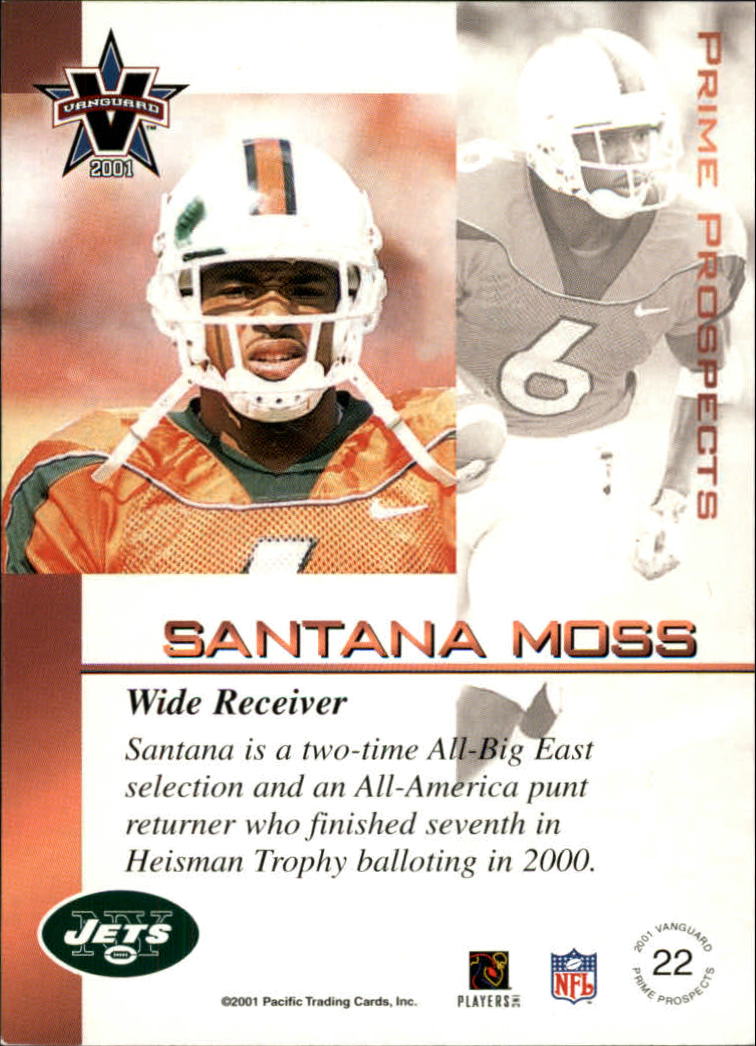 2001 Vanguard Prime Prospects Bronze #22 Santana Moss back image