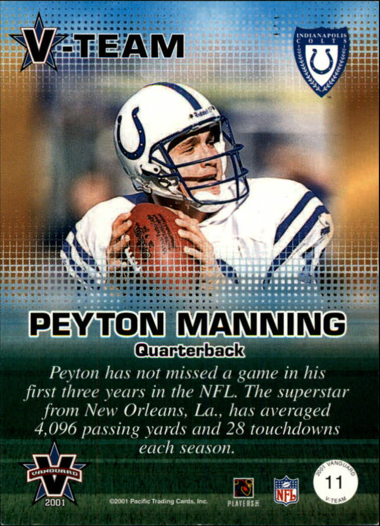 2001 Vanguard V-Team #11 Peyton Manning back image