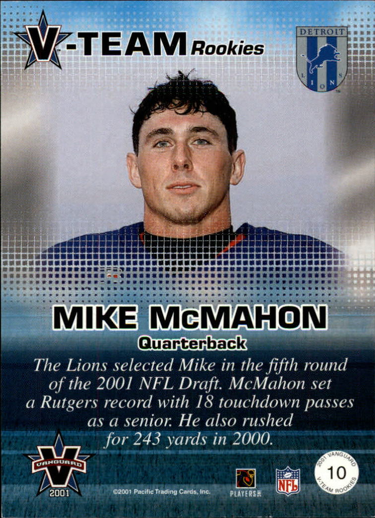 2001 Vanguard V-Team Rookies #10 Mike McMahon back image