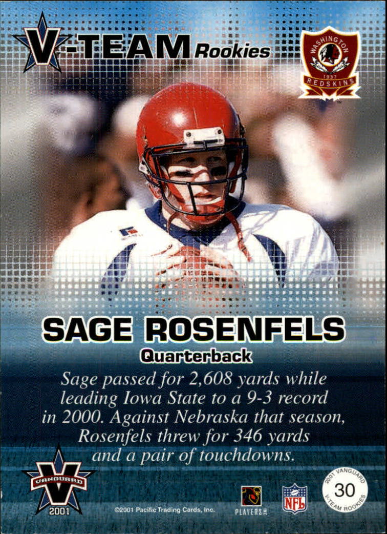 2001 Vanguard V-Team Rookies #30 Sage Rosenfels back image