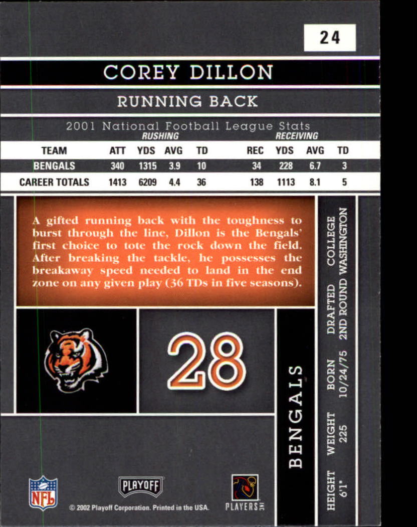 2002 Absolute Memorabilia #24 Corey Dillon back image
