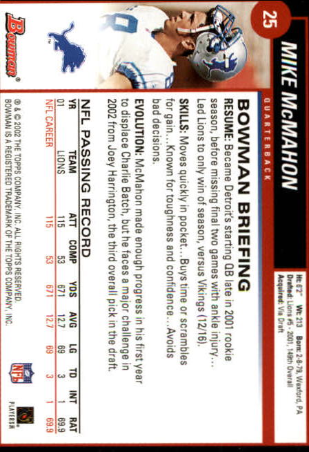 2002 Bowman #25 Mike McMahon back image