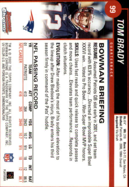 2002 Bowman Chrome #99 Tom Brady back image