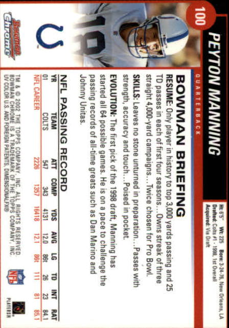 2002 Bowman Chrome #100 Peyton Manning back image