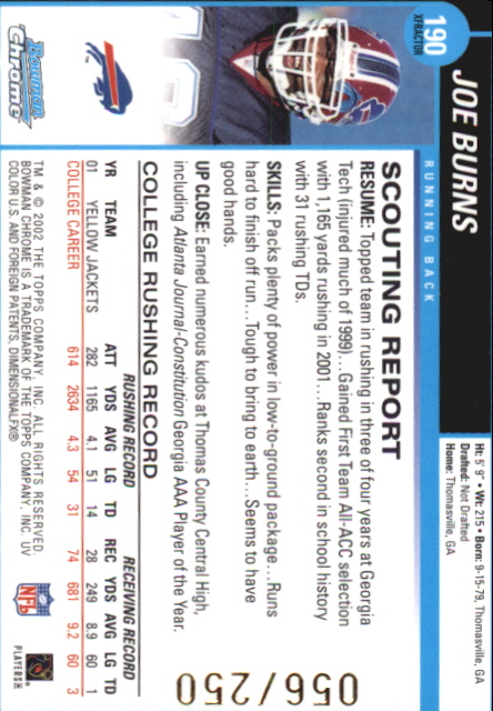2002 Bowman Chrome Xfractors #190 Joe Burns