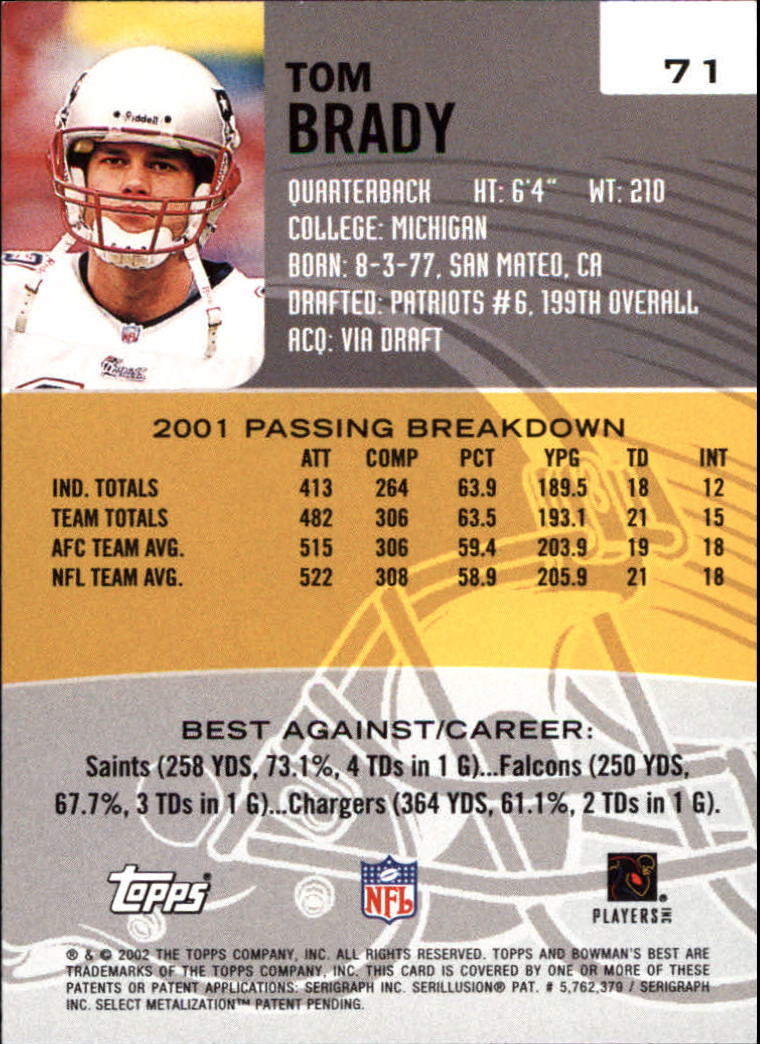 2002 Bowman's Best #71 Tom Brady back image