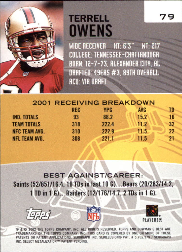 2002 Bowman's Best #79 Terrell Owens back image