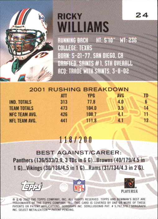 2002 Bowman's Best Red #24 Ricky Williams back image