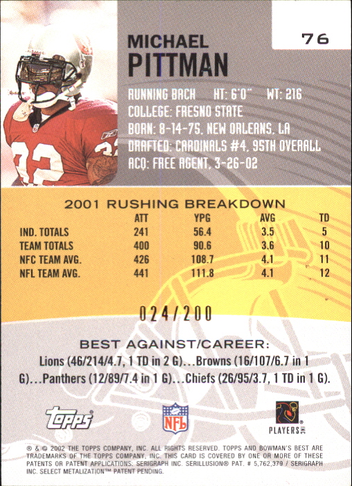 2002 Bowman's Best Red #76 Michael Pittman back image