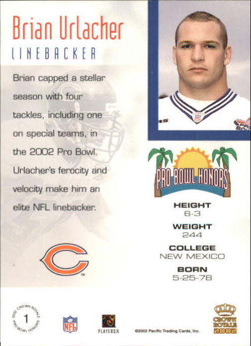 2002 Crown Royale Pro Bowl Honors #1 Brian Urlacher back image