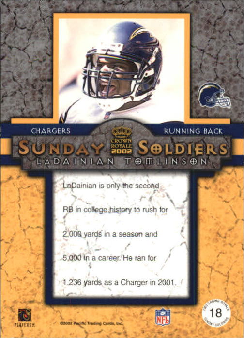 2002 Crown Royale Sunday Soldiers #18 LaDainian Tomlinson back image
