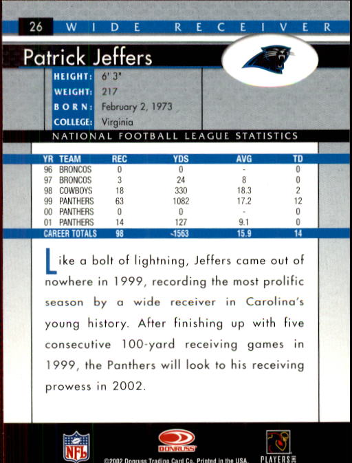 2002 Donruss #26 Patrick Jeffers back image