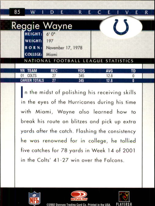 2002 Donruss #85 Reggie Wayne back image