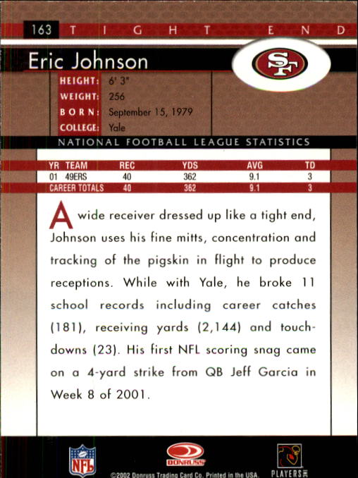 2002 Donruss #163 Eric Johnson back image