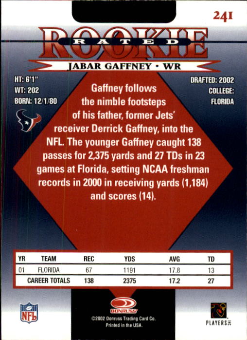 2002 Donruss Football Card Pick (Base) 101-300