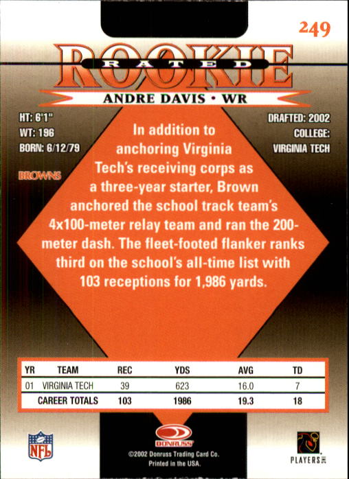 2002 Donruss Football Card Pick (Base) 101-300