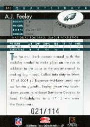 2002 Donruss Stat Line Season #143 A.J. Feeley/114 back image